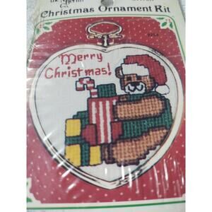 New Berlin Merry Christmas Bear Ornament Counted Cross Stitch Kit - Heart Frame